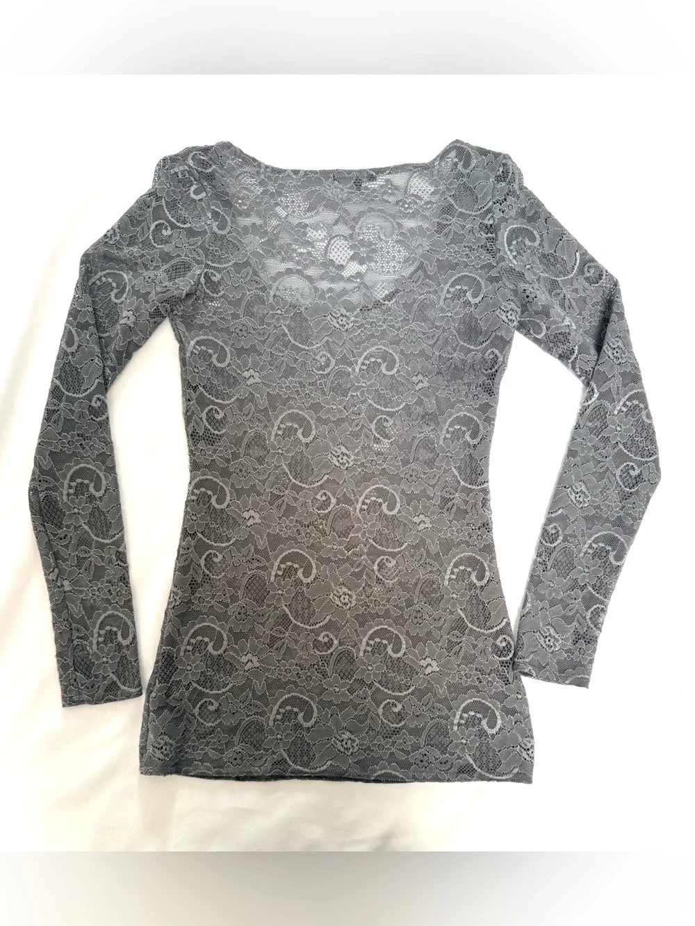 Aritzia Talula Grey Lace Long Sleeve Top Romantic Sheer Y2K - Picture 7 of 9